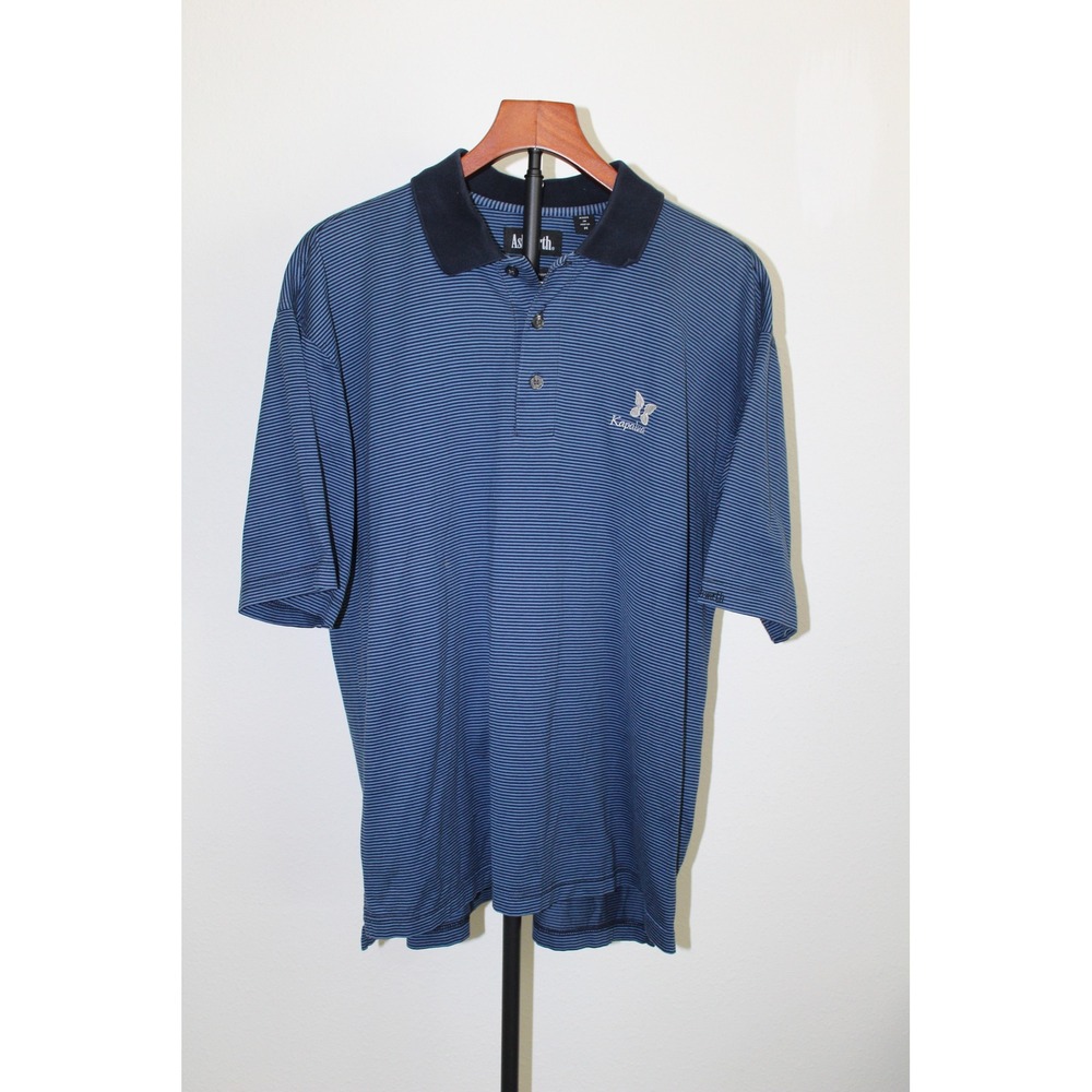 Ashworth Men's Blue Striped Mercerized Cotton Kapalua Golf Polo Shirt Size M
